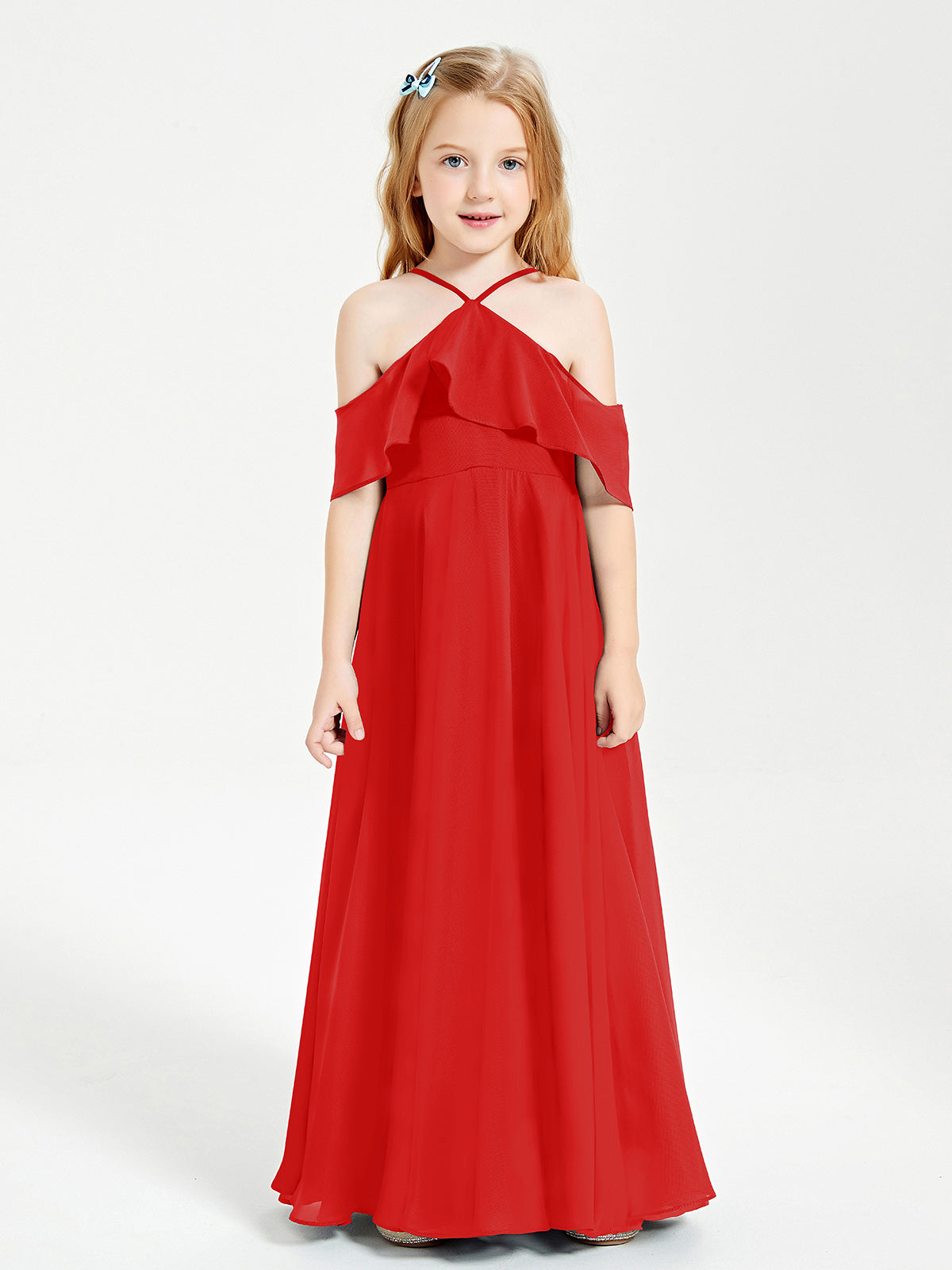 Off-the-Shoulder Long Dresses for Junior Bridesmaids Red